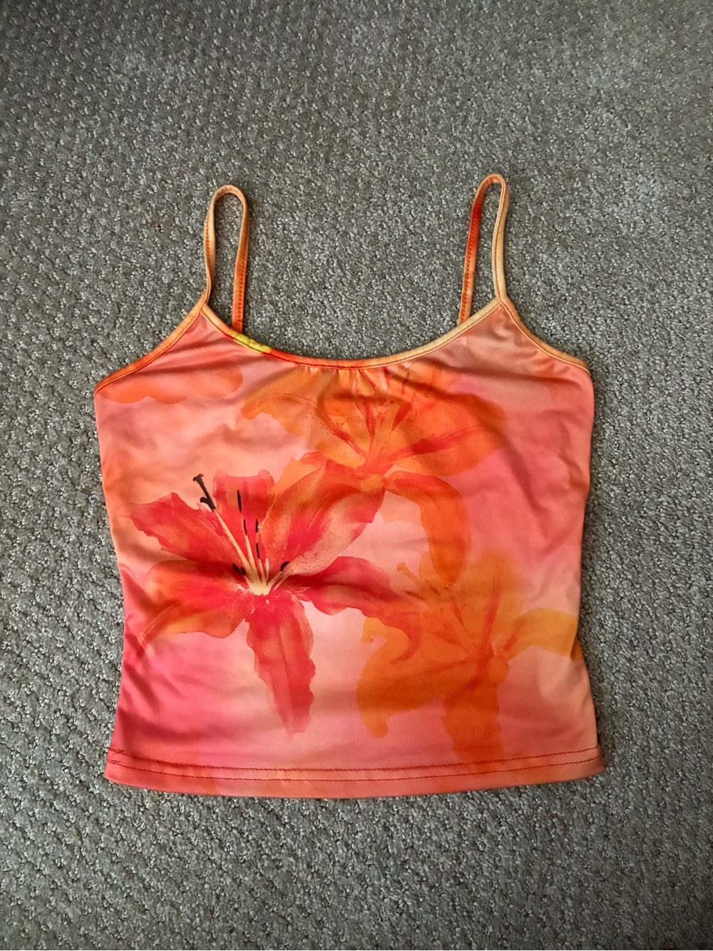 SHEIN Orange Pink Floral Spaghetti-Strap Camisole